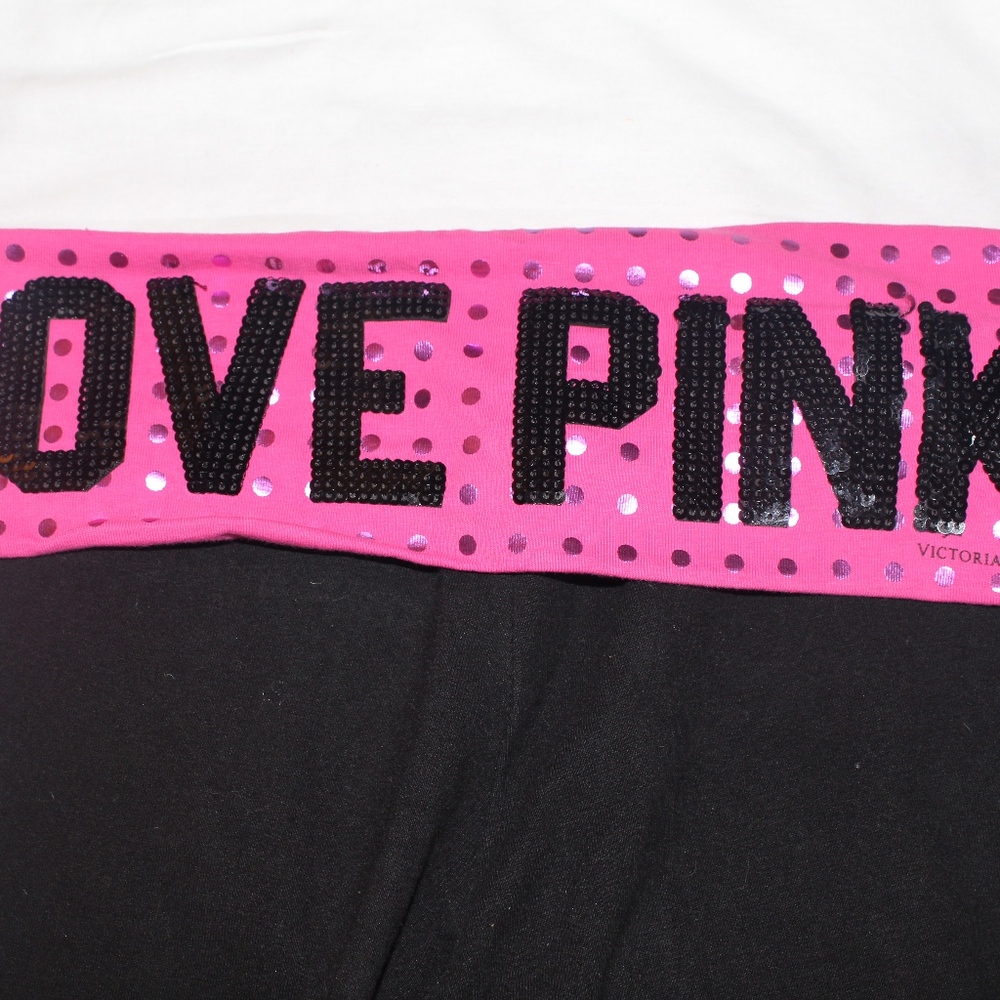 Yoga Pants With Black Sequence LOVE PINK on back